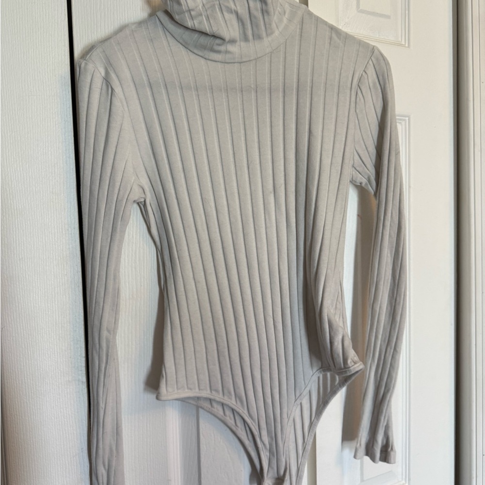 SHEIN Cream Ribbed Long Sleeve Bodysuit